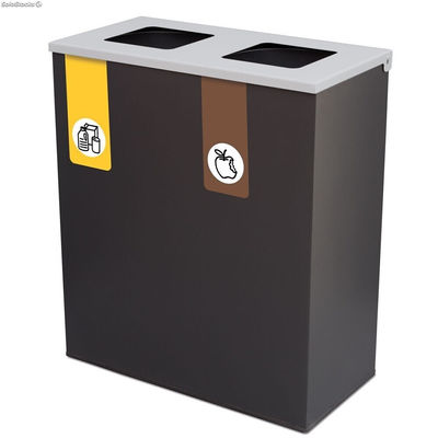 Papelera metálica de reciclaje 2 residuos. 70 Litros (Amarillo y Marrón) -