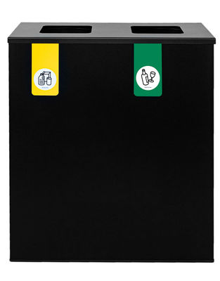 Papelera metálica de reciclaje negra 2 residuos (Amarilla / Verde) - Sistemas