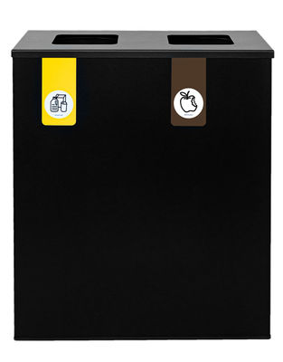 Papelera metálica de reciclaje negra 2 residuos (Amarillo / Marrón) - Sistemas