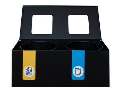 Papelera metálica negra de reciclaje 2 residuos (Amarillo / Azul) - Sistemas - Foto 2