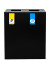 Papelera metálica negra de reciclaje 2 residuos (Amarillo / Azul) - Sistemas