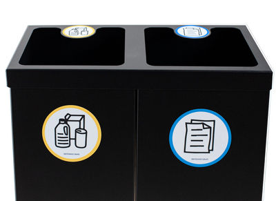 Papelera metálica negra de reciclaje 2 residuos. Capacidad 88 litros (Amarillo / - Foto 3