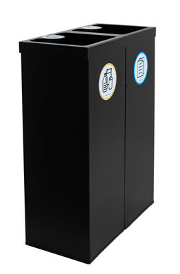 Papelera metálica negra de reciclaje 2 residuos. Capacidad 88 litros (Amarillo / - Foto 2