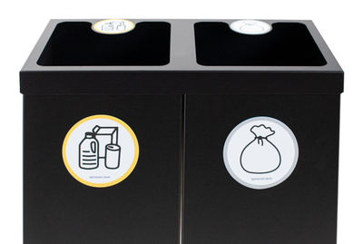 Papelera metálica negra de reciclaje 2 residuos. Capacidad 88 litros (Amarillo / - Foto 2