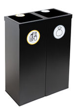 Papelera metálica negra de reciclaje 2 residuos. Capacidad 88 litros (Amarillo /