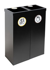 Papelera metálica negra de reciclaje 2 residuos. Capacidad 88 litros (Amarillo /