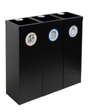 Papelera metálica negra de reciclaje 3 residuos. Capacidad 132 litros (Amarillo