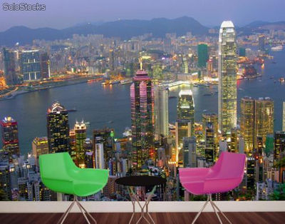 Papier peint photo avec colle: hongkong lights - Photo 3