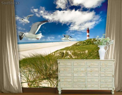 Papier peint photo avec colle: lighthouse in dunes - Photo 3