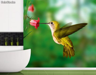 Papier peint photo avec colle: yellow hummingbird - Photo 2