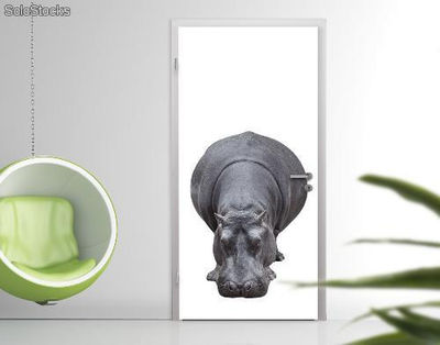 Papier peint pour porte avec colle: big hippo - Photo 3