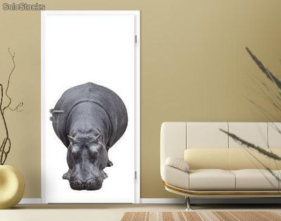 Papier peint pour porte avec colle: big hippo - Photo 4