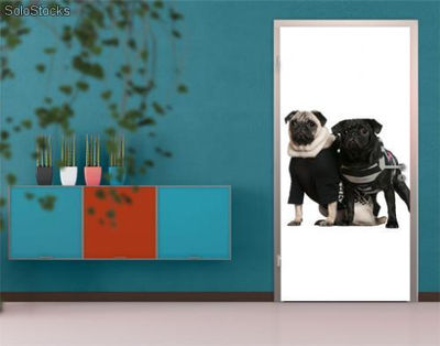 Papier peint pour porte avec colle: posh pug dogs - Photo 4