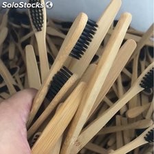 paquete de cepillo de dientes de bambú de 5 manijas planas con caja Kraft