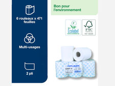 Paquets de 6 rouleaux papier essuie main pure cellulose 2 plis 1,2 KG Ecolabel