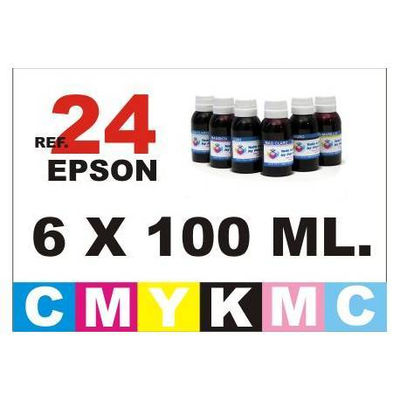 Para cartuchos Epson 24 xl pack 6 botellas 100 ml. tinta compatible