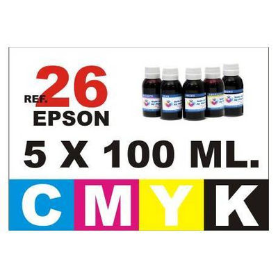 Para cartuchos Epson 26 xl pack 5 botellas 100 ml. compatible cmyk