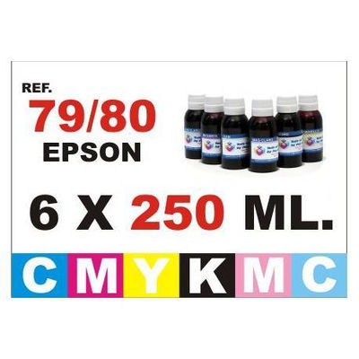 Para cartuchos Epson 79 y 80 pack 6 botellas 250 ml. compatible