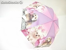 Paraguas rosa con estampado de perros en 3D