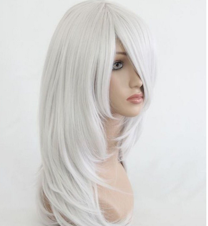 Peluca blanca plateada de disfraces cosplay animado peluca mediana 55cm