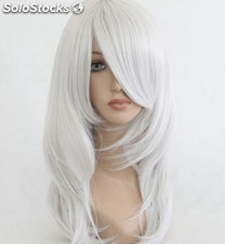 Peluca blanca plateada de disfraces cosplay animado peluca mediana 55cm