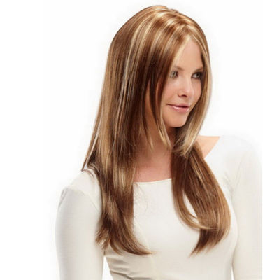Peluca cabello sintético alisado marrón ligero rubio destacado 20´´ para mujer - Foto 2
