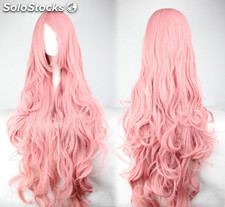 Peluca cosplay animado ondulado peluca rosada larga 80cm