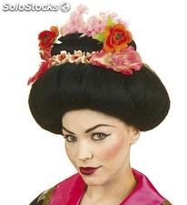 Peluca geisha con flor