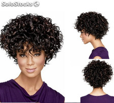 Peluca marrón cabello rizado corto mujer peluca afro enroscada peluca sintética