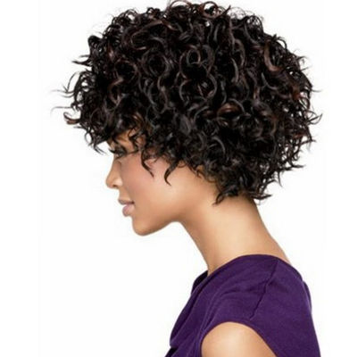 Peluca marrón cabello rizado corto mujer peluca afro enroscada peluca sintética - Foto 3