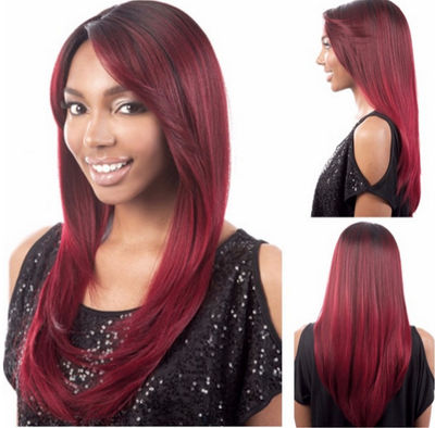 Pelucas de cosplay mujer fashion peluca sexy rojo de vino cabello natural largo