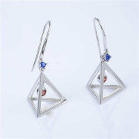 pendientes/aretes de plata con circónes azules y rojos, diseño de triángulo - Foto 4