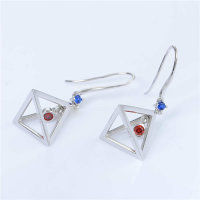 pendientes/aretes de plata con circónes azules y rojos, diseño de triángulo - Foto 5