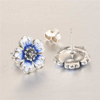 pendientes/aretes de plata con zircones cristal y flor de color azul - Foto 3