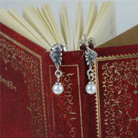 pendientes/aretes de plata diseño de plumas con circónes y perlas - Foto 5
