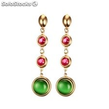 Pendientes largos en acero inoxidable dorado con piedras ojo de gato de colores