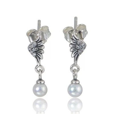 Pendientes plata alas de ángel con perla blanca de Lovans jewelry