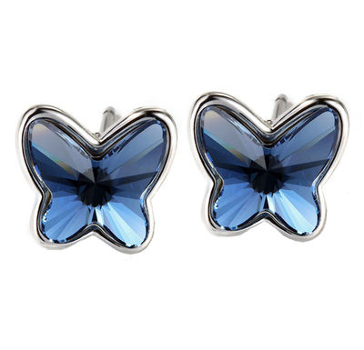 Pendientes Swarovski Mariposa para Mujer y Niña. Plata de Ley 925 - Azul Denim