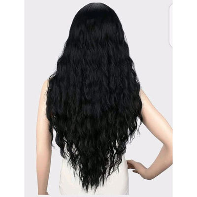 Perruque cheveux longs noir bouclé avec frange - Photo 2