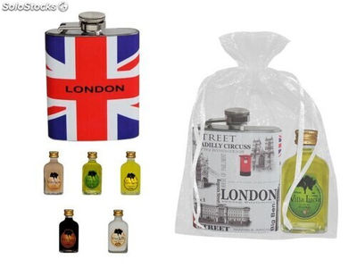 Petaca Londres con botellita licor orujo en bolsa