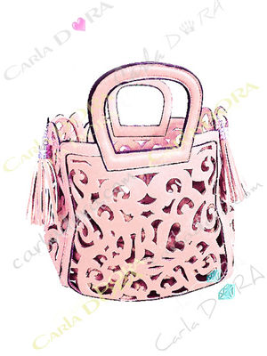 Petit sac main femme ajoure rose poudre pompon