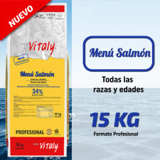 Pienso natural completo para perros vitaly menú salmón - hipoalergénico 15 Kg