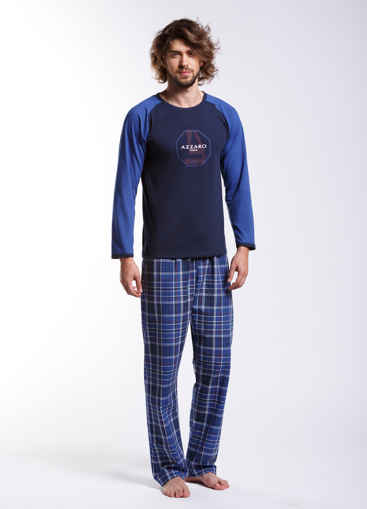 Pijama hombre tela sin cuello en cuadritos azules - Casa Indalesi