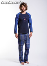Pijama algodón hombre estampado cuadros azules