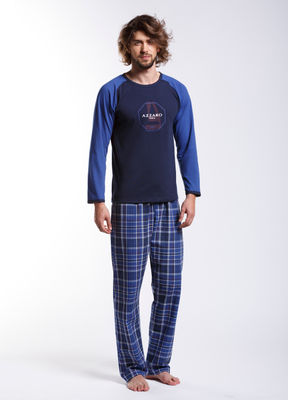 Pijama algodón hombre estampado cuadros azules