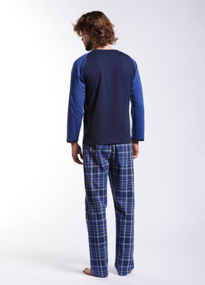 Pijama algodón hombre estampado cuadros azules - Foto 2