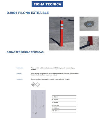 Pilona Desmontable 1000 mm. 70X70 mm vial extraible. + BASE llave triangular - Foto 3