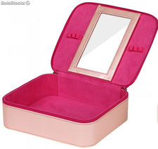 Pink PU de cuero caja de cosméticos con cremallera