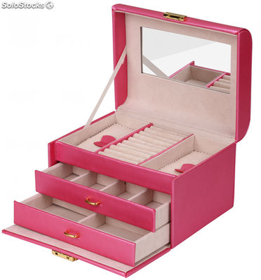 Pink PU de cuero caja de joyas con tres capas - Foto 2