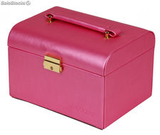 Pink PU de cuero caja de joyas con tres capas